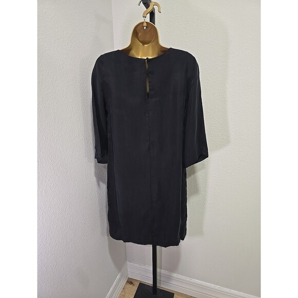 Peasant Minimalist Lagenlook Modest Black Shift Capsule Dress Womens Small Cupro - Picture 3 of 8